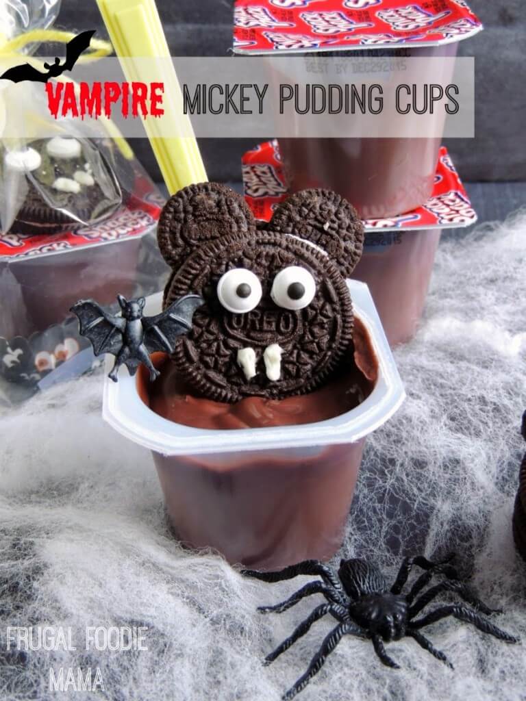 pudding cups, mickey mouse, vampire, halloween food ideas