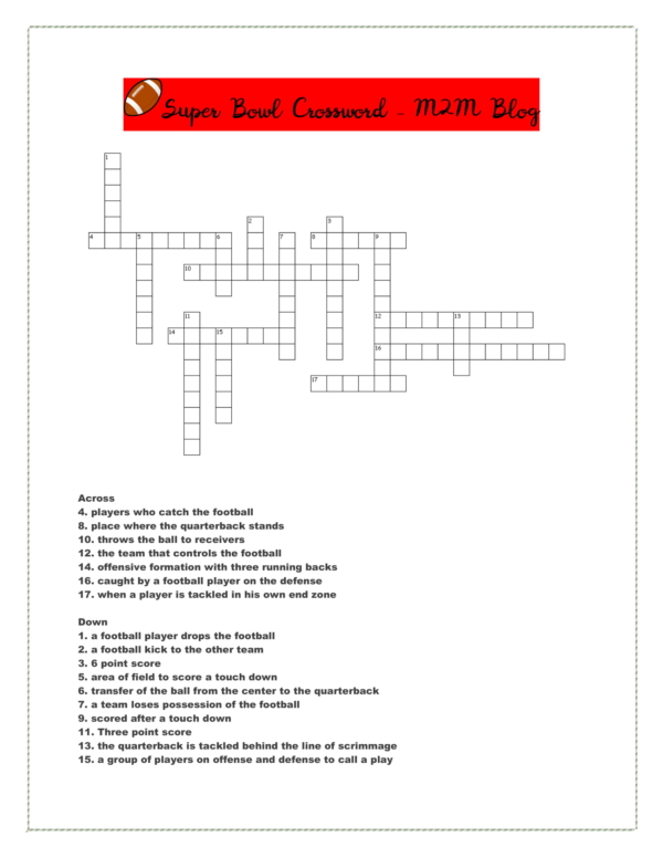 football crossword puzzle